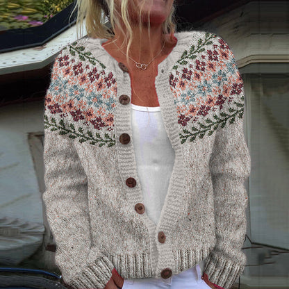 Vintage Icelandic Floral Art Print Cozy Button Sweater elevenforest
