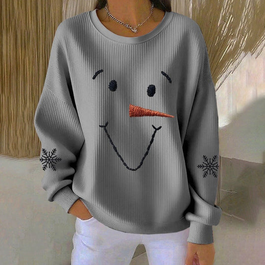 Comstylish Women's Christmas Snowman Snowflake Print Crew Neck Casual Sweatshirt