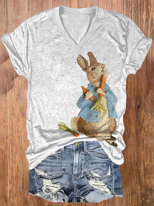 Cute Bunny Embroidery Pattern Cozy Short Sleeve T-Shirt artswardrobe
