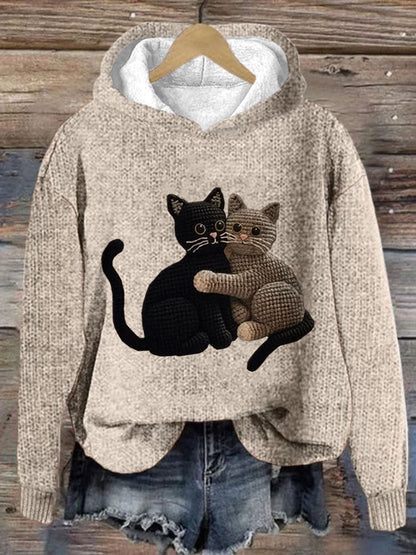 Women's Cute Pet Cat Embroidery Printed Hoodie elevenforest