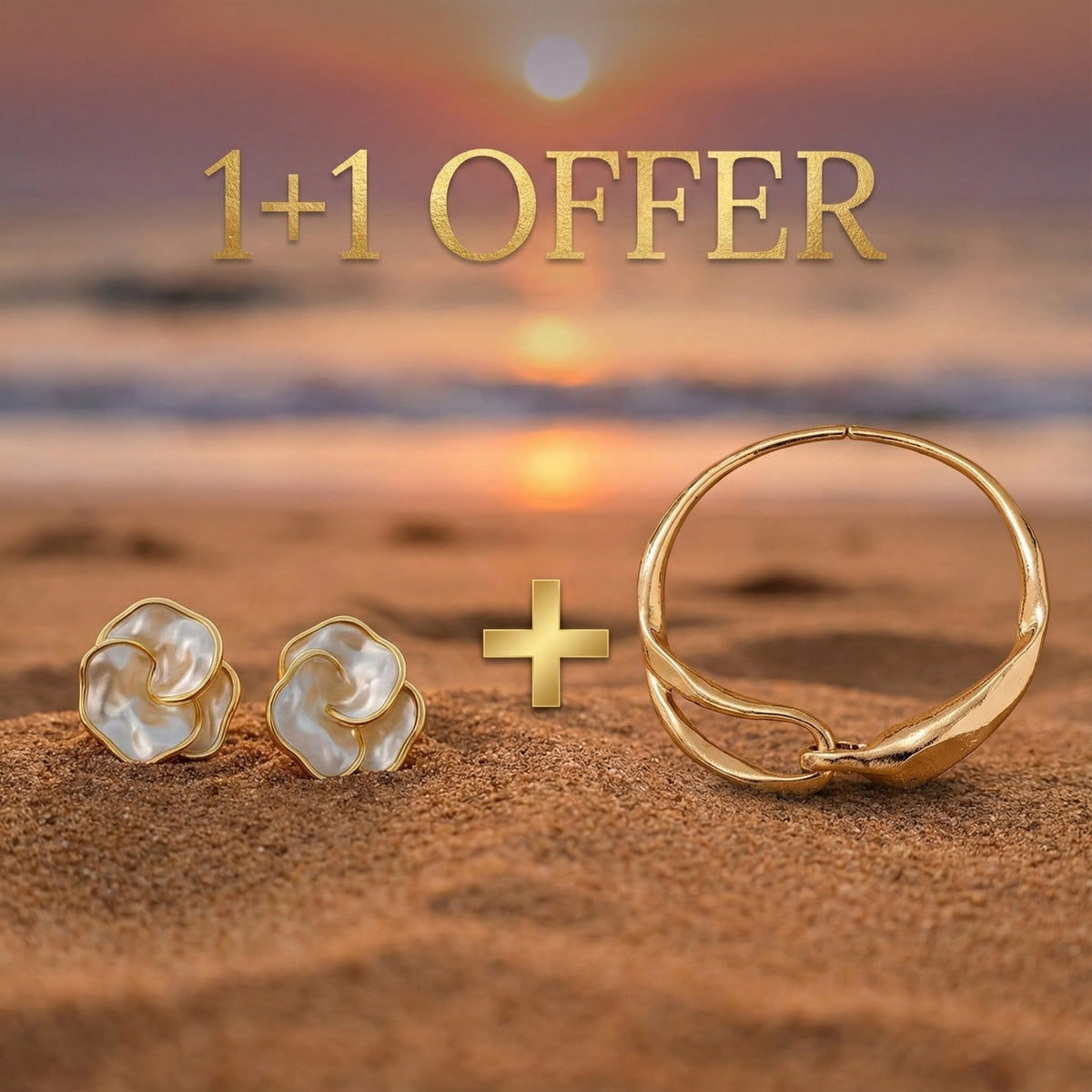 1+1 Offer: Cynthia | Gold Earrings With Pearls + Golden Necklace