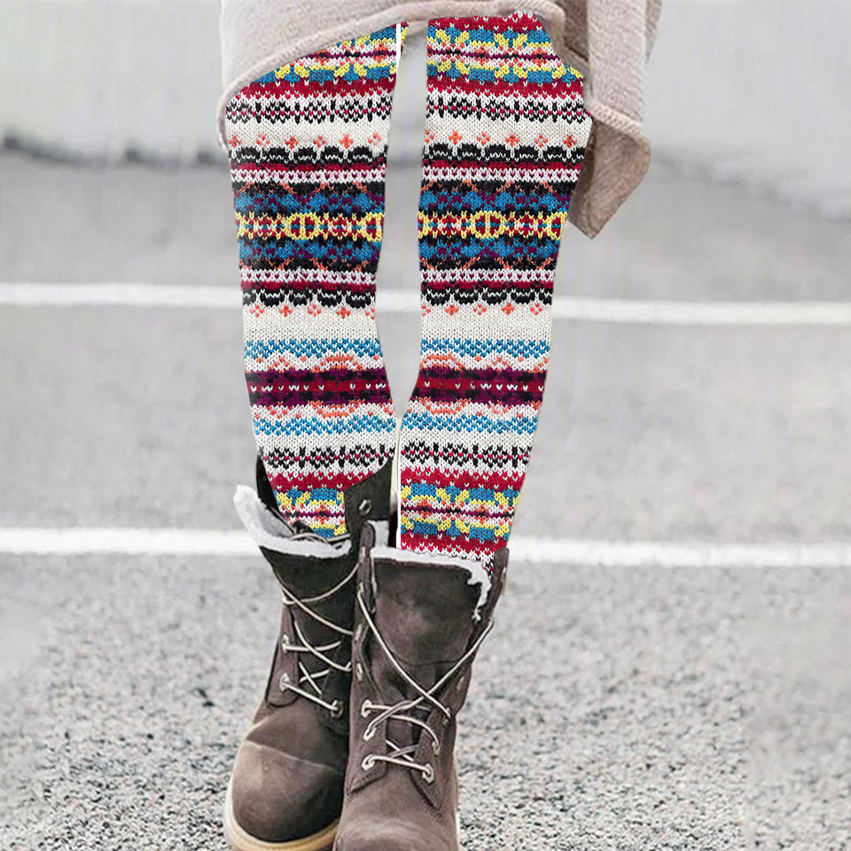 Vintage  Fair Isle Knitted Art Comfy Leggings elevenforest