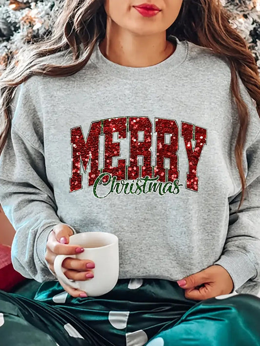 Comstylish Merry Christmas Sequined Women's Cozy Sweatshirt
