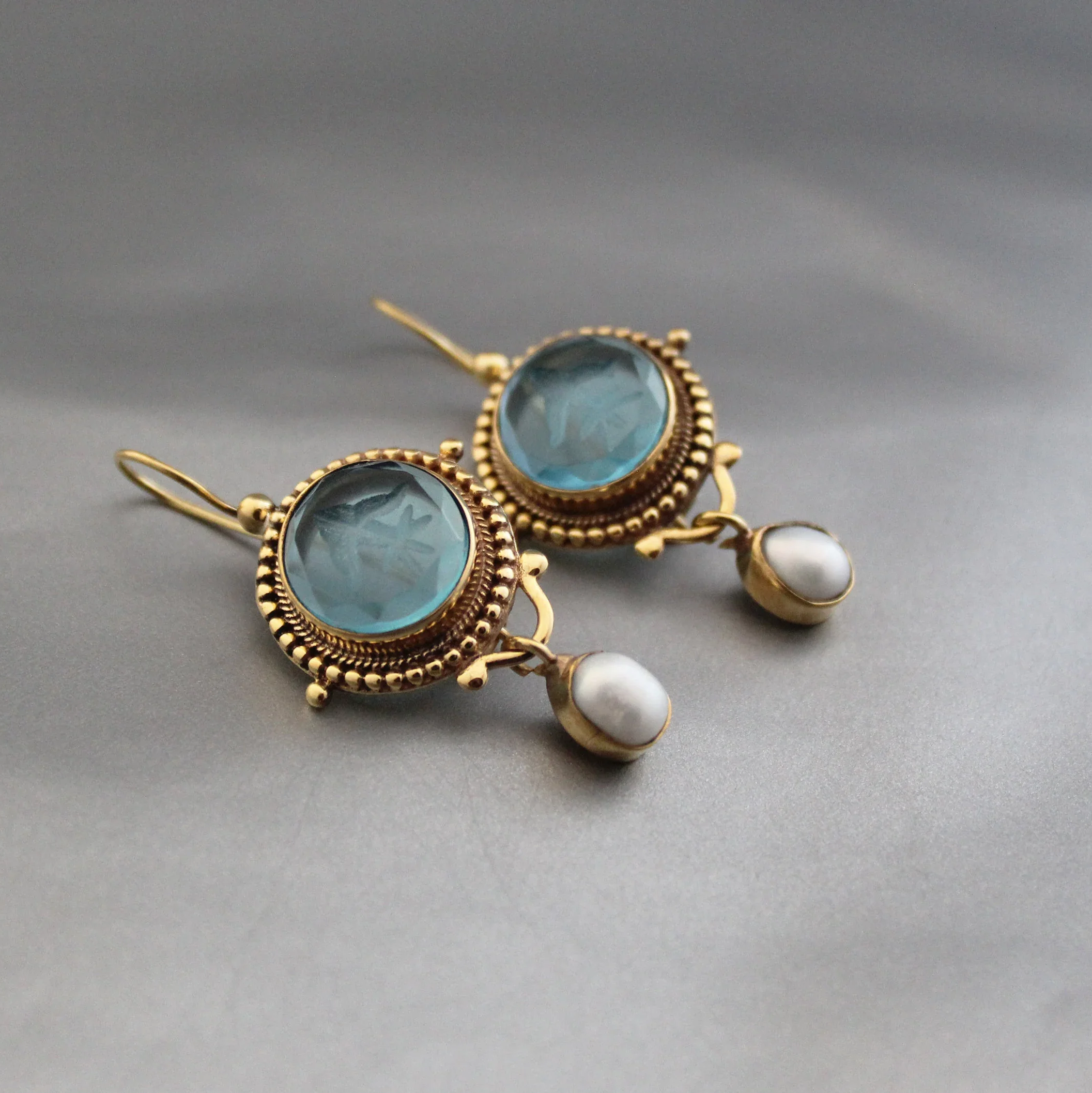 Green Glass Pearl Earrings