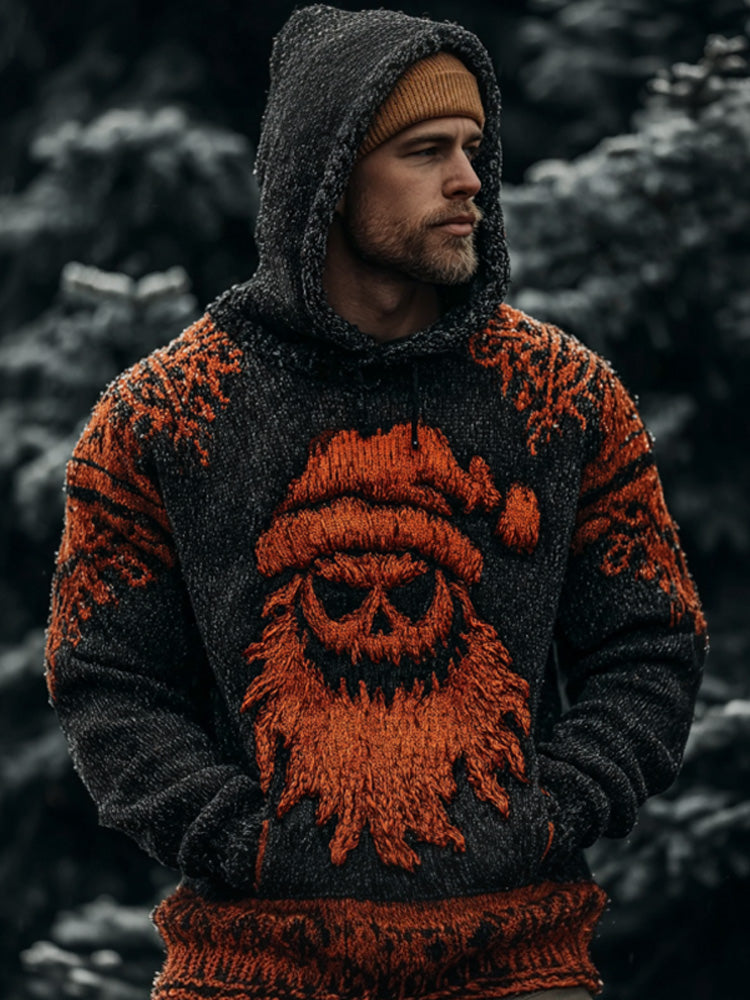 Men's Vintage Ghost Face Christmas Embroidered Hooded Sweater artswardrobe