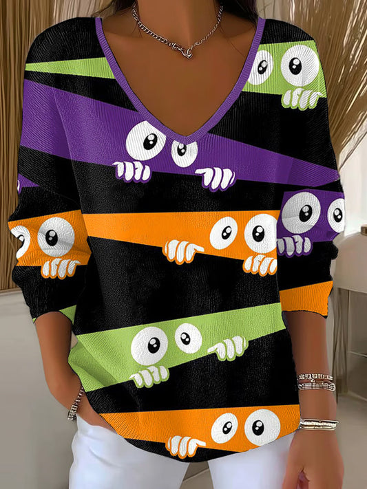 Women's Retro Halloween Peek Monster Print T-shirt artswardrobe