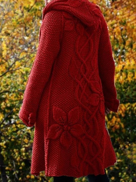 Women'S Floral Jacquard Hooded Sweater Cardigan artswardrobe