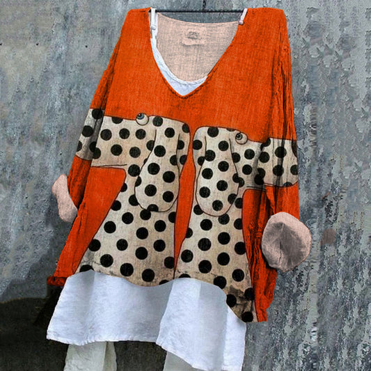Women's Abstract Dogs Art Print Casual Cotton And Linen Shirt artswardrobe