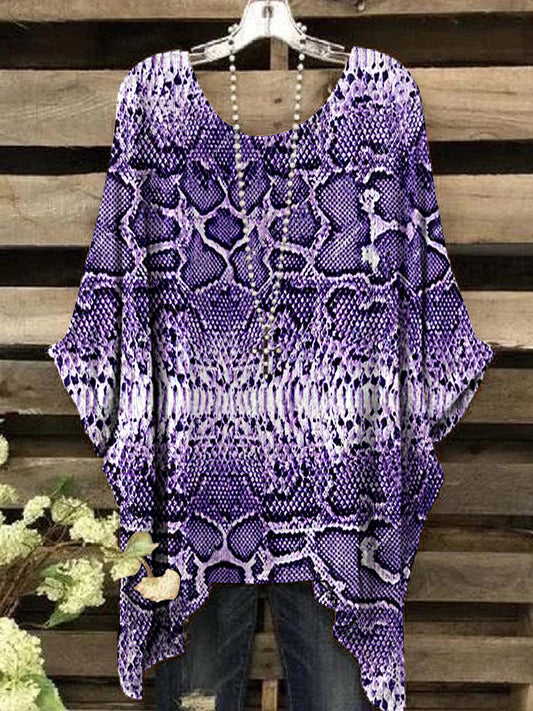 Women's Vintage Purple Mangled Pattern Round Neck Top