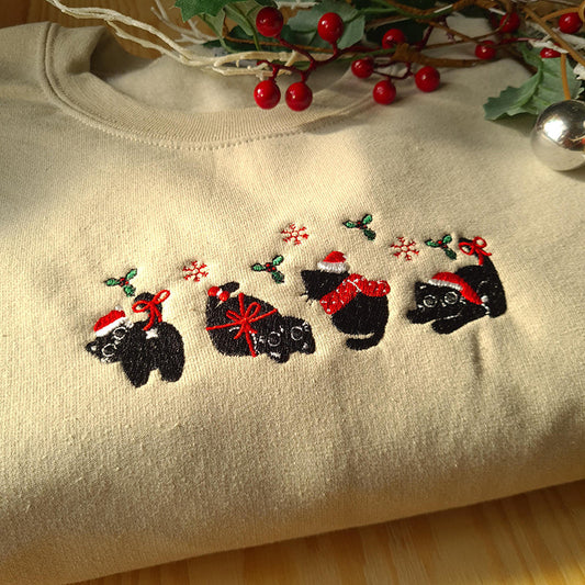 Women's Christmas Cat Print Casual Sweatshirt elevenforest