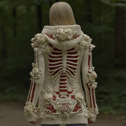 Women's Halloween Sequined Skull Cozy Knit Zip-up Sweater artswardrobe