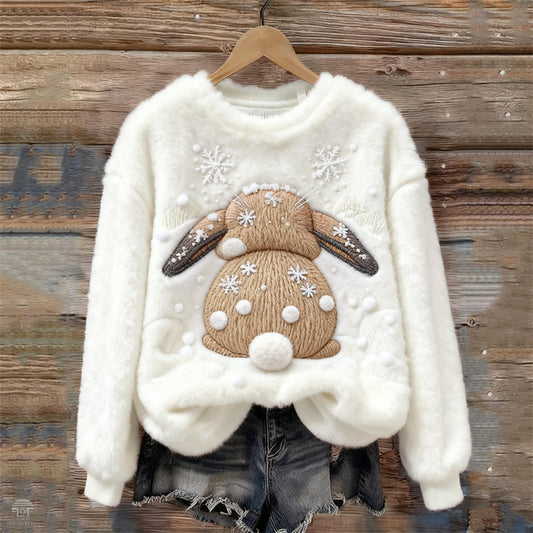 Comstylish Lovely Bunny Back View Embroidered Cozy Plush Sweatshirt