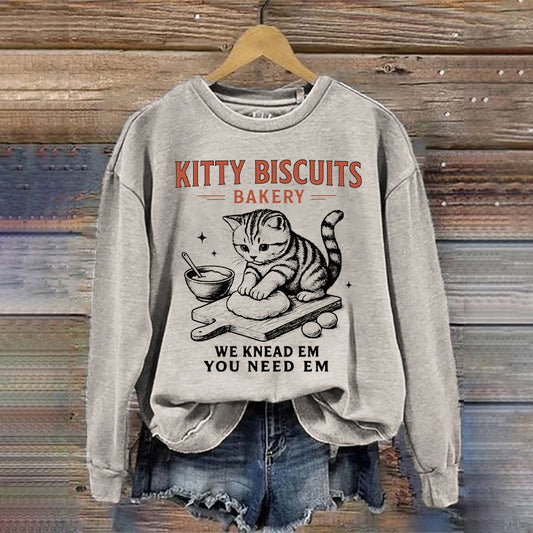 Comstylish Women's Cute Kitty Biscuits Bakery Print Sweatshirt