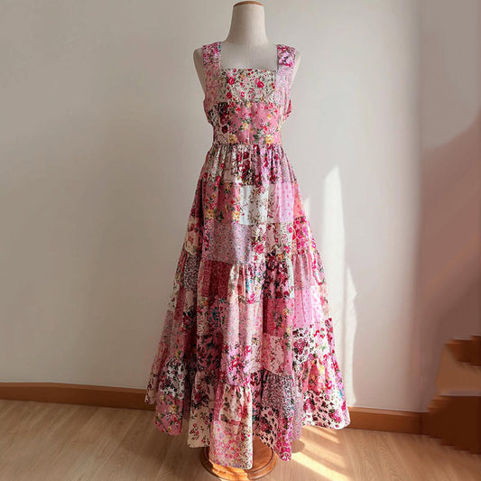 Women's Vintage Floral Patch Sleeveless Dress artswardrobe