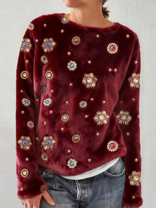Comstylish Vintage Jewelry Art Christmas Cozy Plush Sweatshirt
