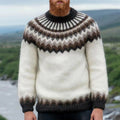 Leisure White Fair Isle Surf Graphics Jacquard Sweater elevenforest