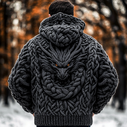 Men's Viking Dragon Style Celtic Thick Zip Hooded Sweater elevenforest