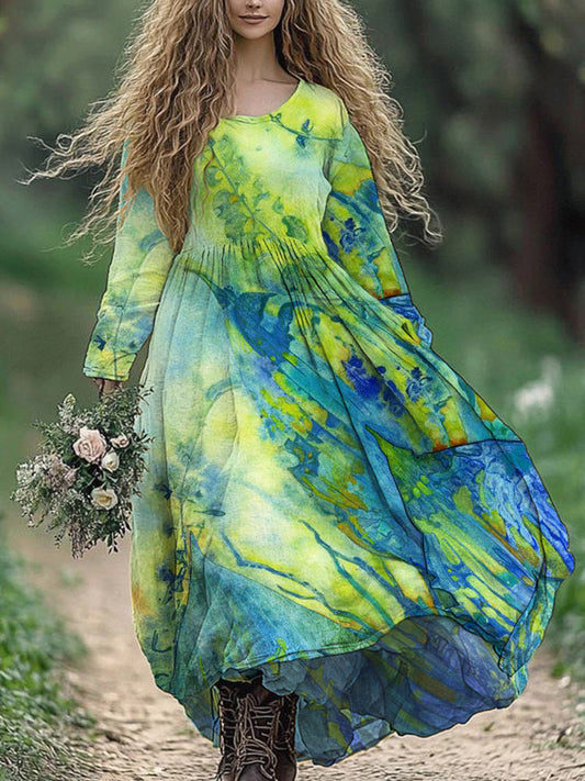Art Painting Floral Women's Flowy Maxi Dress artswardrobe