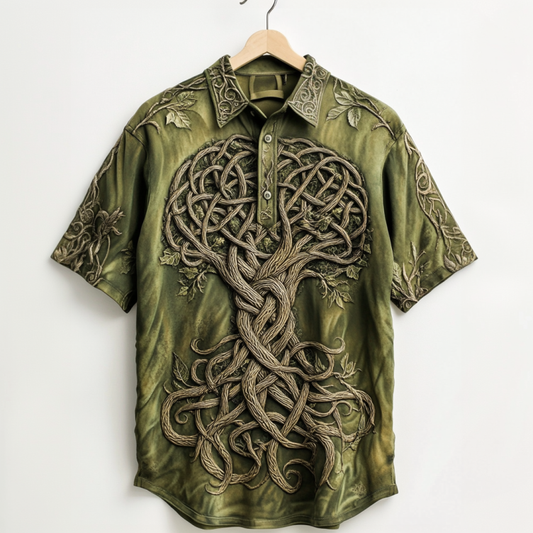 Men's Viking Life Of Tree Celtic Knot Embroidery Art Linen Shirts artswardrobe