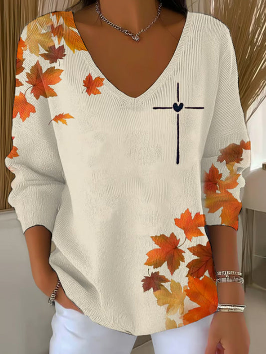 Women's Autumn Maple Leaf Cross Print T-shirt artswardrobe
