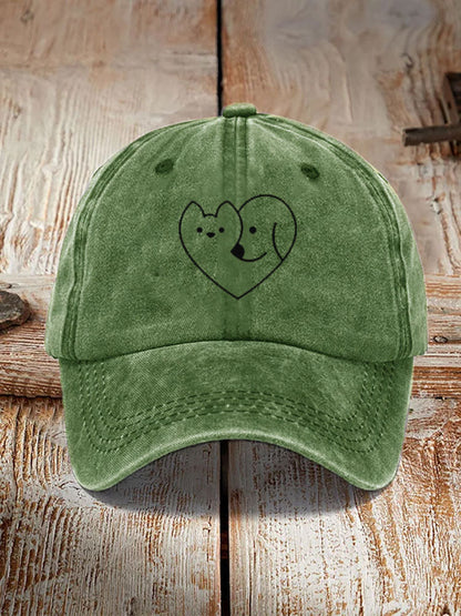 Unisex Casual Pet Dog And Cat Print Washed Hat elevenforest