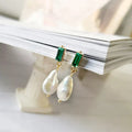 Luxurious Gold Earrings With Pearls and Green Zirconia