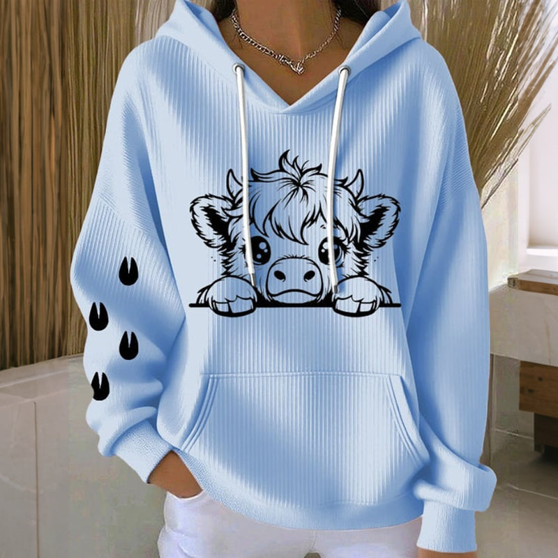 Women's Cute Highland Cow Print Long Sleeve Casual Hoodie artswardrobe