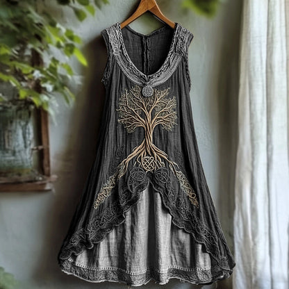 Tribal Viking Life Of Tree Celtic Knot Lace Art Linen Tank Dress artswardrobe
