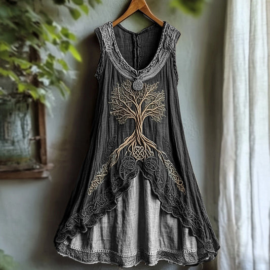 Tribal Viking Life Of Tree Celtic Knot Lace Art Linen Tank Dress artswardrobe