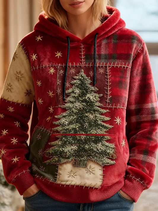Comstylish Women's Christmas Tree Art Flannel Hoodie