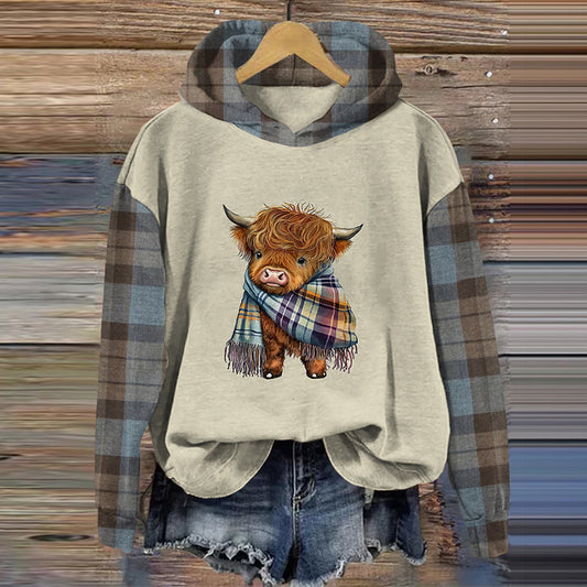 Comstylish Women's Western Tartan Check Print Casual Sweatshirt