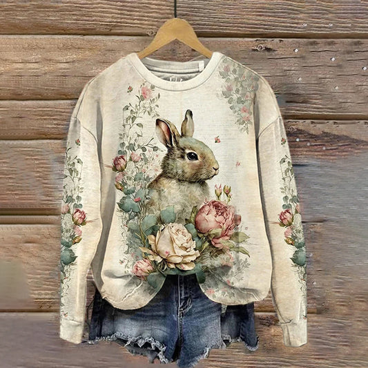 Women's Cute Bunny Printed Casual Sweatshirt artswardrobe