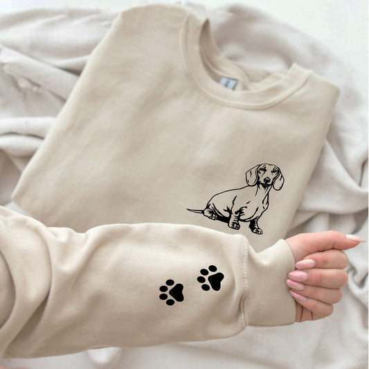 Comstylish Women's Cute Dachshund Embroidered Art Print Casual Sweatshirt