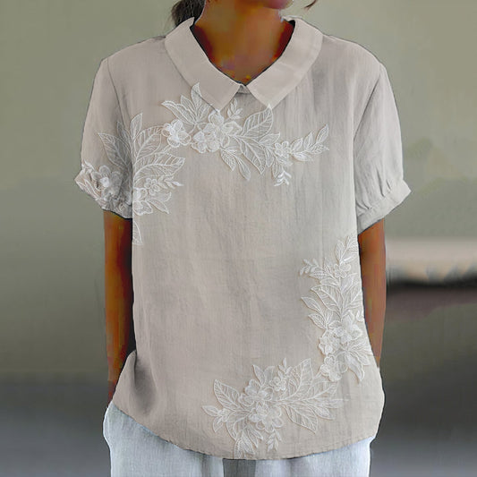 Comstylish Women'S Floral Lace Embroidery Pattern Casual Lapel Shirt