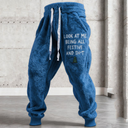 Comstylish Men's Funny Slogan Plush Casual Pants