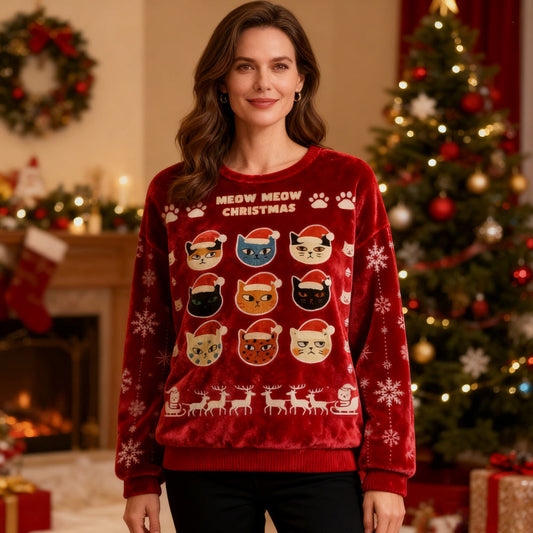 Meow Meow Christmas Ugly Velvet Sweatshirt elevenforest