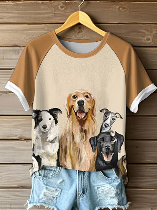 Comstylish Women's Casual Puppy Print T-shirt