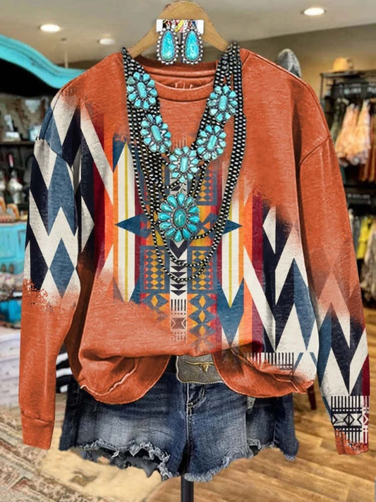 Comstylish Blue Aztec Print Casual Sweatshirt