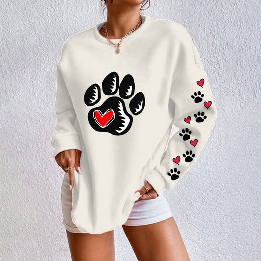 Comstylish Women's Dog Paw Print Crew Neck Casual Sweatshirt