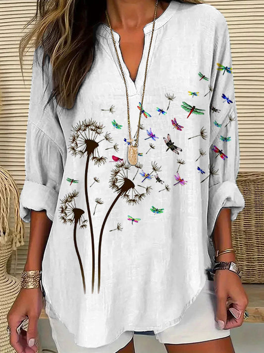 Comstylish Women's Casual Watercolor Dragonfly Cotton Blend Print T-shirt