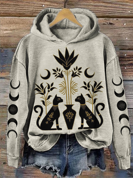 Comstylish Ancient Egyptian Black Cats Mystical Moon Phase Hoodie