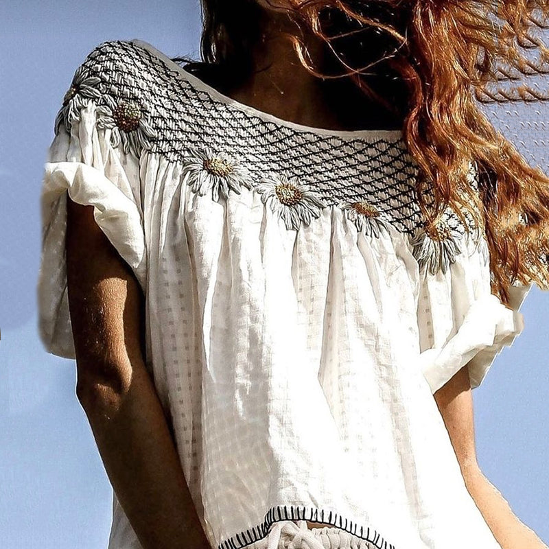 Comstylish Vintage Sunflower Floral Art Cotton Linen Comfy Shirt