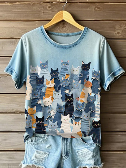 Comstylish Women's Animals Cats Printed T-shirts