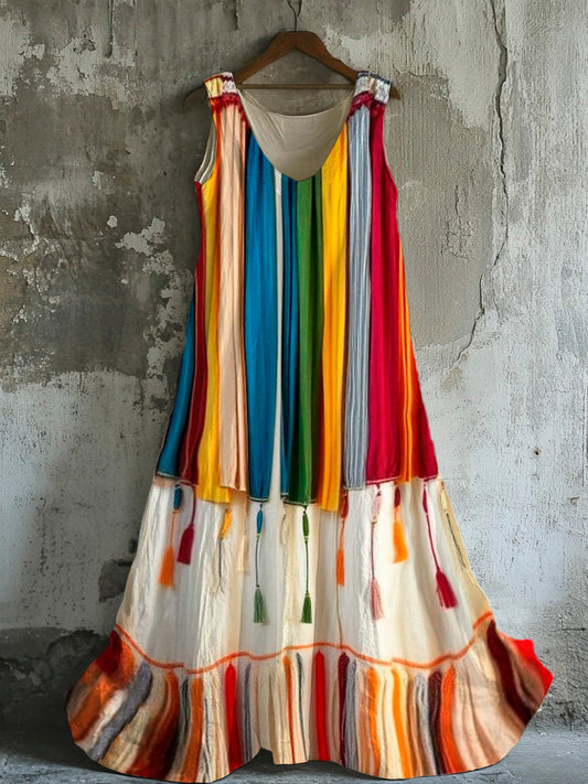 Colorful Bohemian Women's Linen Vest Dress artswardrobe