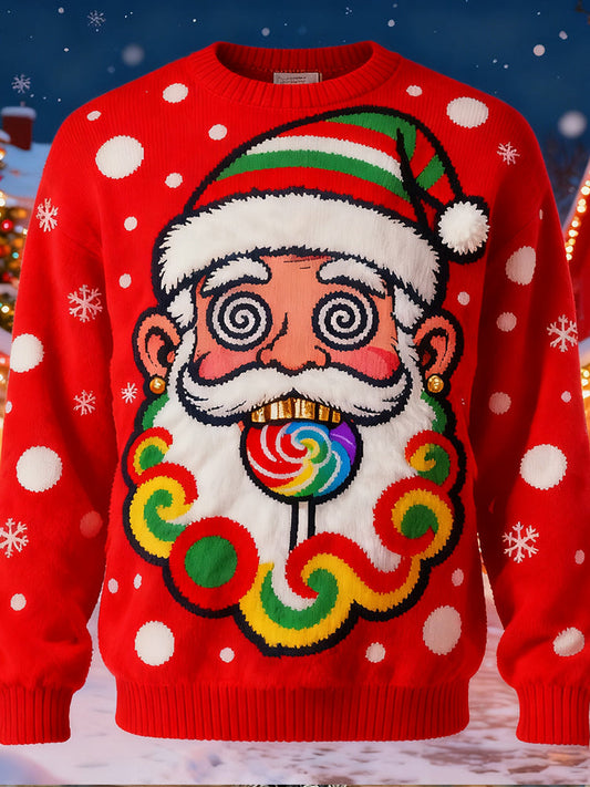 Comstylish Santa Claus Eating Lollipop Crew Neck Sweatshirt