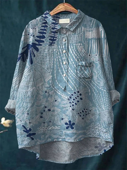 Comstylish Japanese Vintage Floral Women's Loose Linen Shirt
