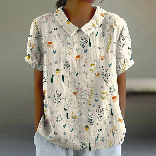 Comstylish Vintage Lapel Collar Floral Art Printed Casual Shirt
