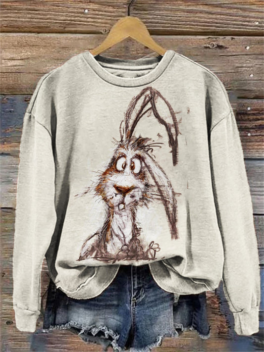 Funny Bunny Print Crew Neck Sweatshirt artswardrobe