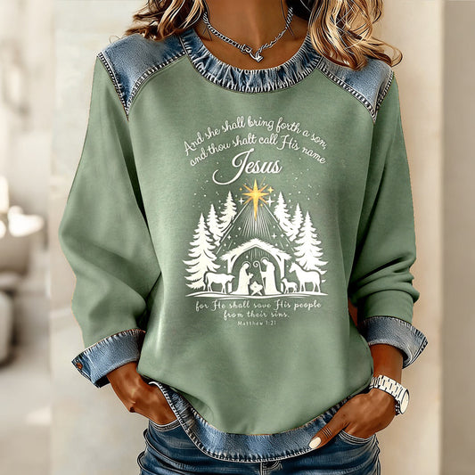 Comstylish Women's Christmas Faith Print Crew Neck Casual Sweatshirt