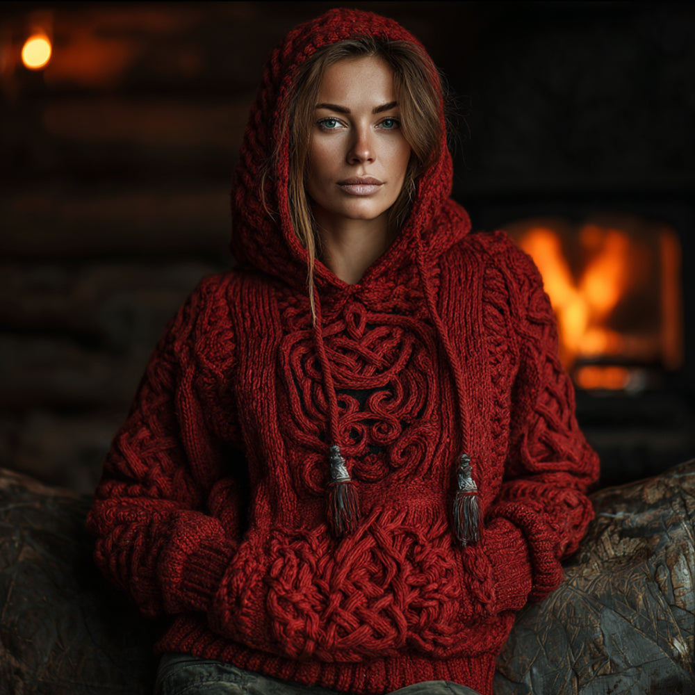 Women's Christmas Coarse Needle Patterned Hooded Sweater artswardrobe